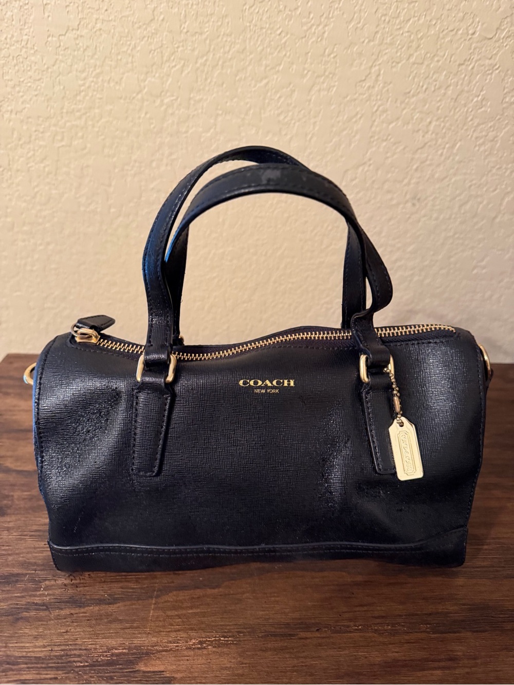 Coach Black Leather Mini Satchel with Gold Accents